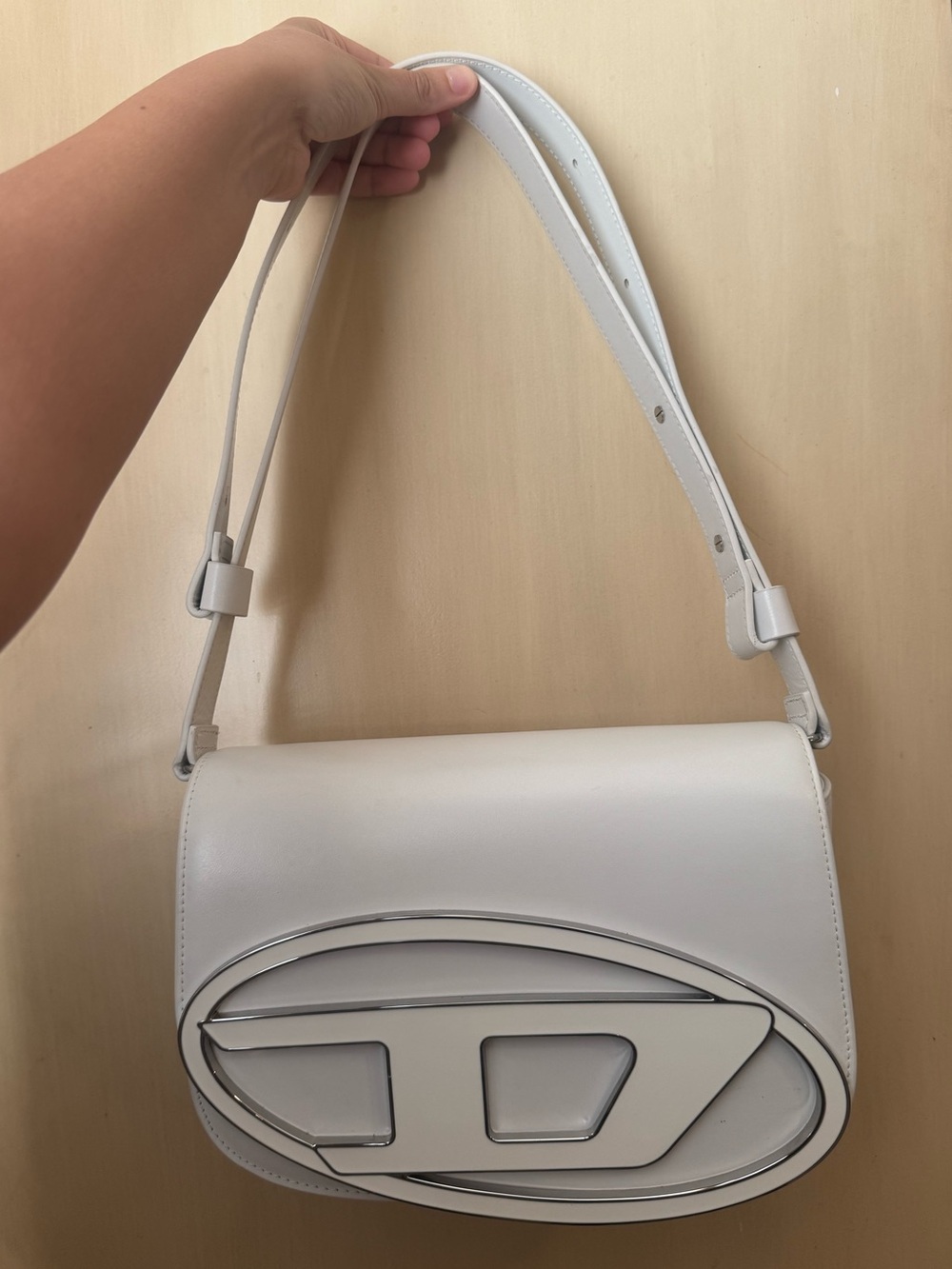 Diesel White Leather Clutch with Silver Accents